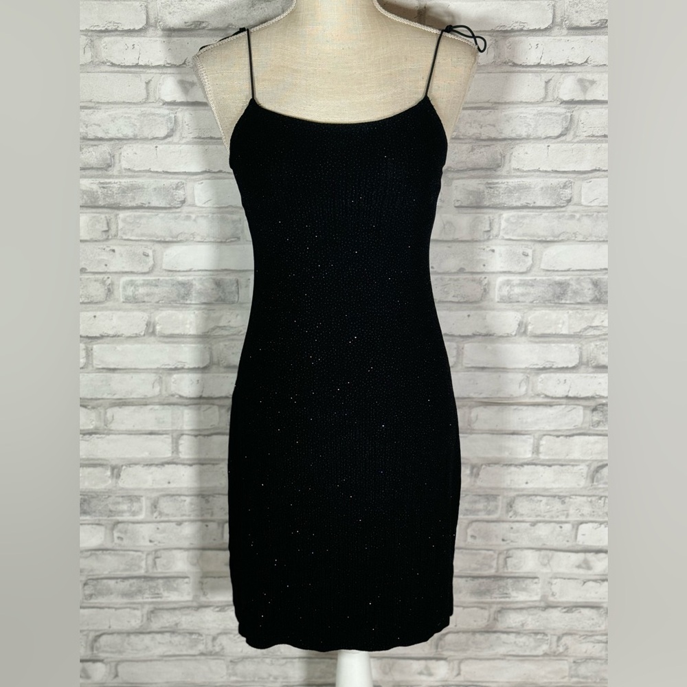 Vintage Jump Sparkle Black Ribbed Strappy Dress